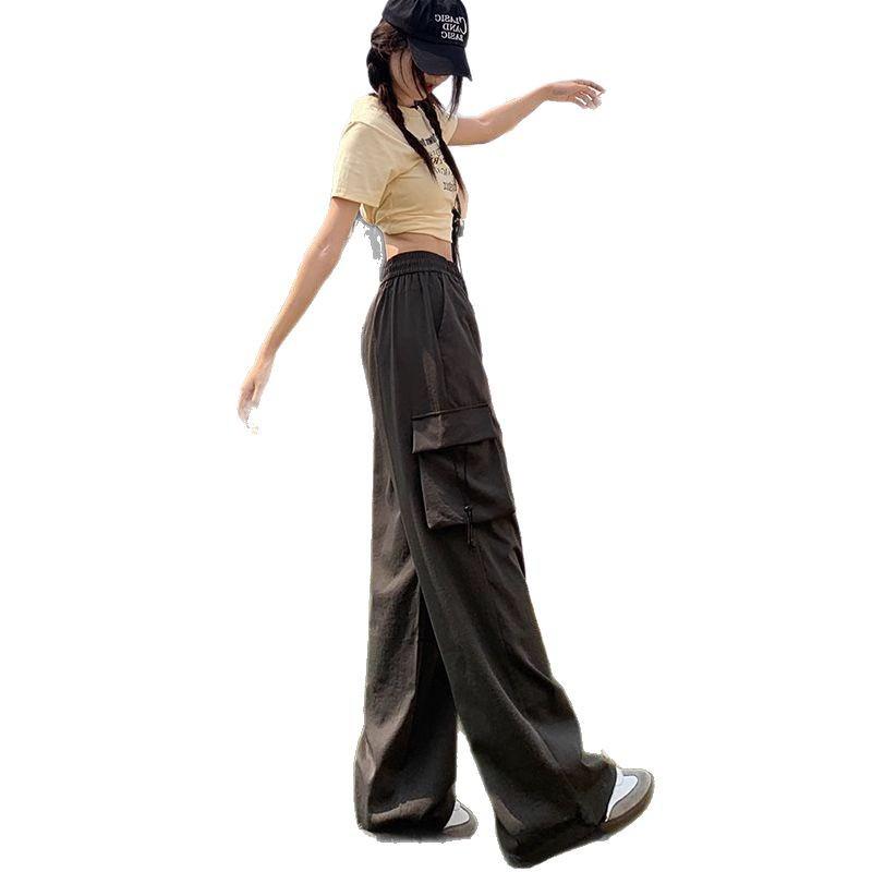 2025 Women's High-Waisted Loose Cargo Pants - Casual Wide-Leg American Sport Style for Spring & Autumn