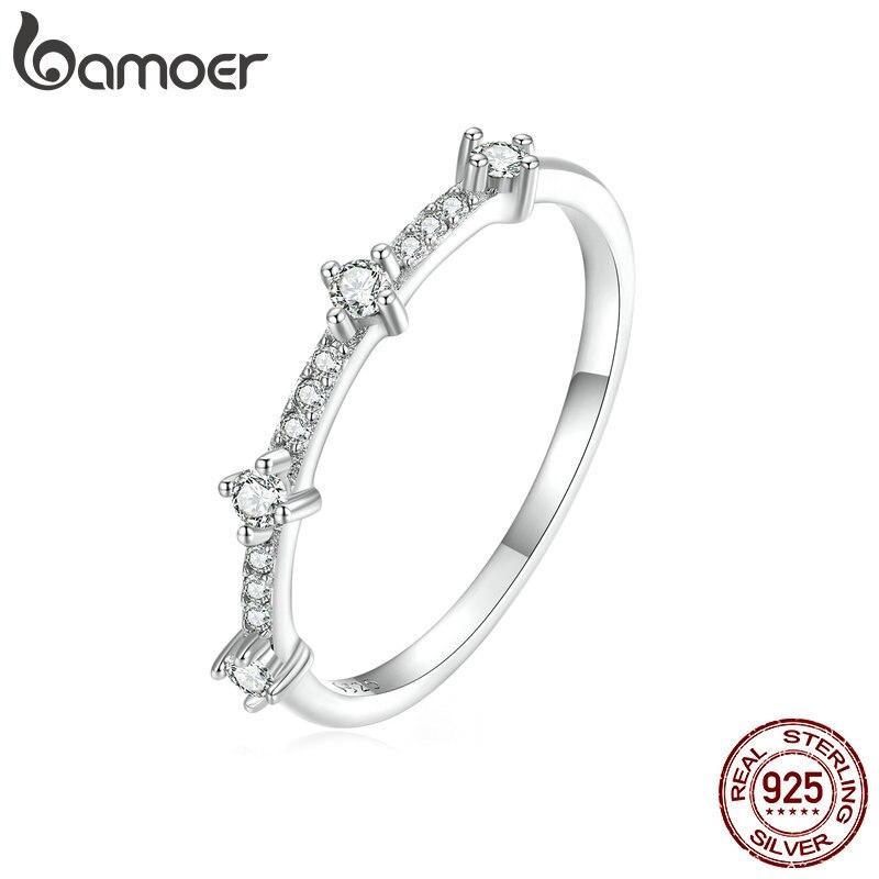 

BAMOER 925 стерлингового серебра Минималистское циркониевое кольцо для женщин Вечность Группа Обещание Кольцо Свадебный подарок Ювелирные изделия