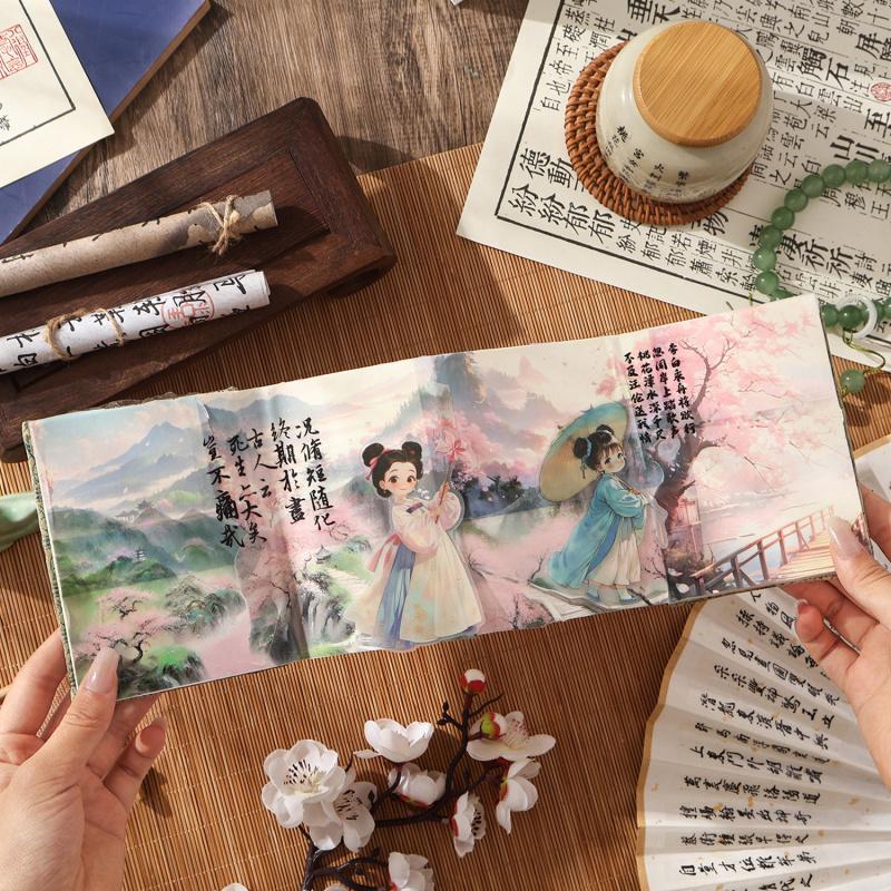 4 Rolls Chinese Ink Wash Decorative Tape Stickers, Vivid Ink Prints Suitable for Scrapbooking and Card Making