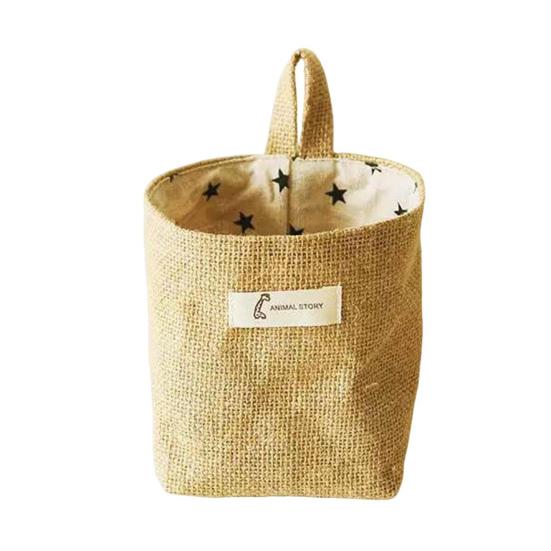Cotton Linen Hanging Storage Bag Wall Mounted Storage Basket Small Folding Storage Bag with Handle for Keys Toys Cosmetics