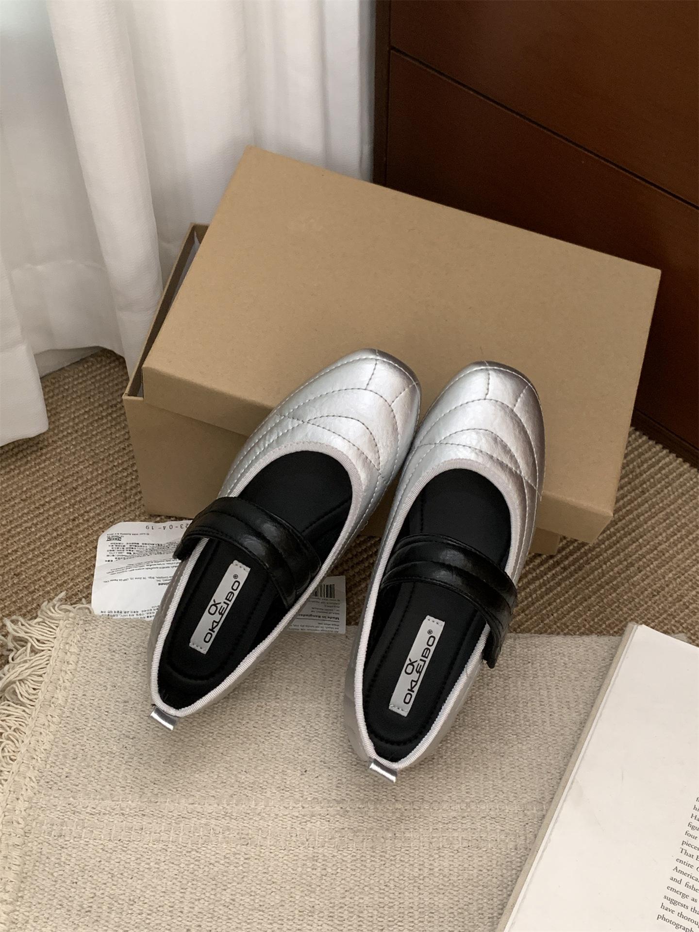 

2025 new French retro one-word with ballet shoes women s color matching Mary Jane light mouth round head color matching shoes 39