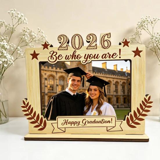 2026 Graduation Decoration Photo Frame, Season Theme, Wood Carving with Stable Multi-style Frame Base Memory Gift for Parties And Commemorations