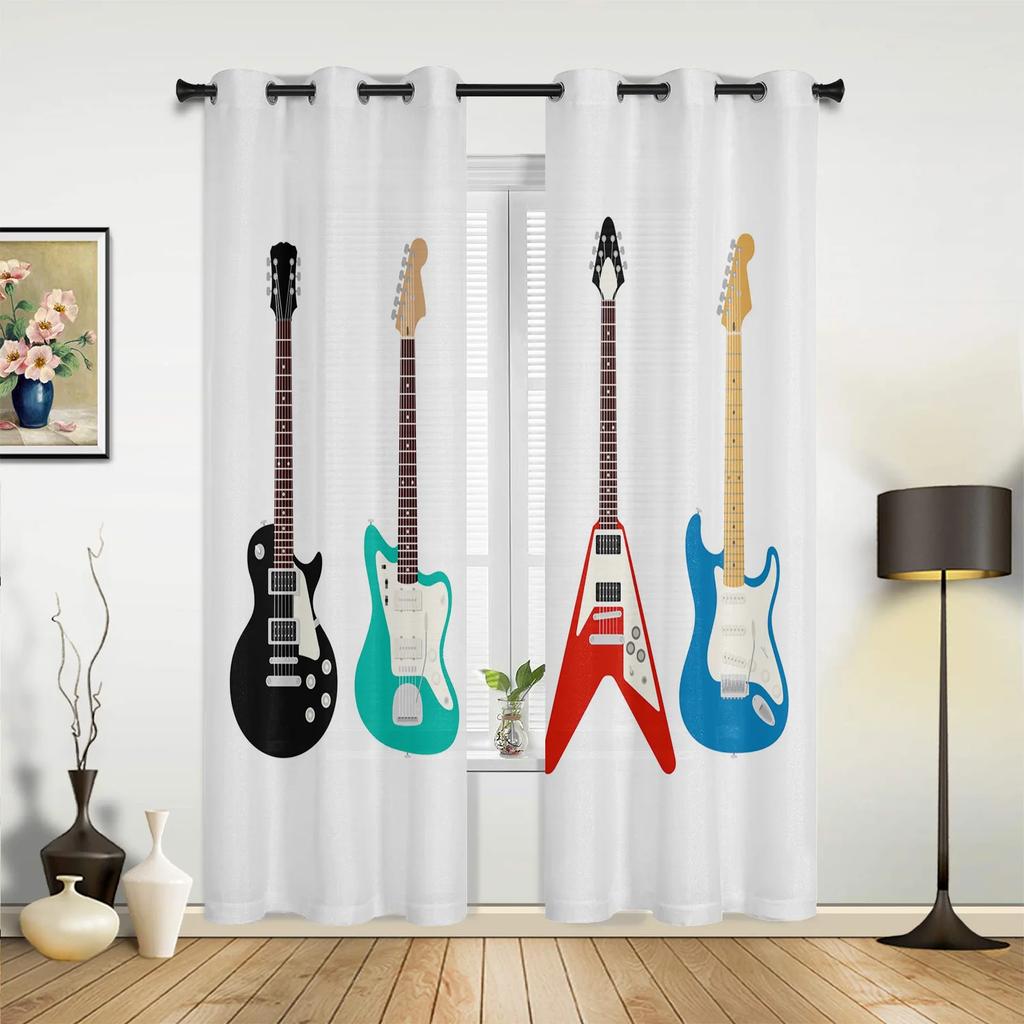 Tende Splash Art Colorate con Chitarra e Musica Rock per Camera da Letto, Soggiorno, Tende per Cucina, Stanza dei Bambini, Tenda per Finestra, Decorazione per la Casa