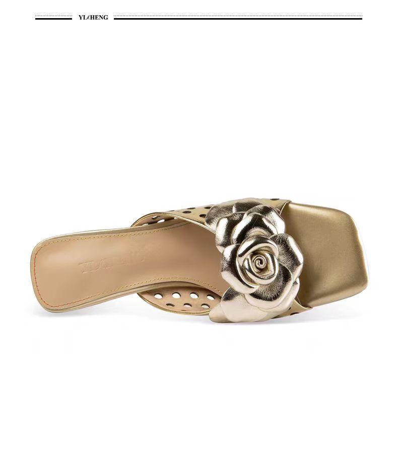 Fashion Flower Hollowed-out Flip-flops for Women, High Heels, One-shoulder, Thick-heeled Semi-flip-flops, Summer New Fish-mouth Sandals