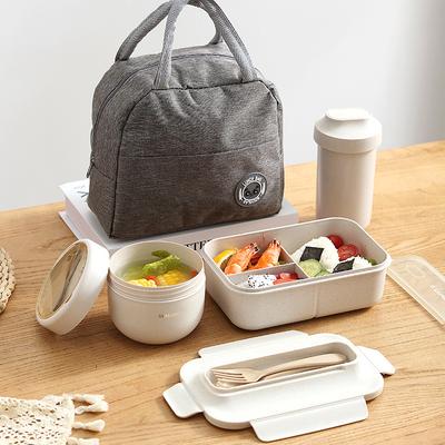 Lunchbox mit Geschirr für Büroangestellte, quadratisch unterteilt, für die Mikrowelle, Bento-Box, auslaufsicherer Lebensmittelbehälter für Picknicks und Camping