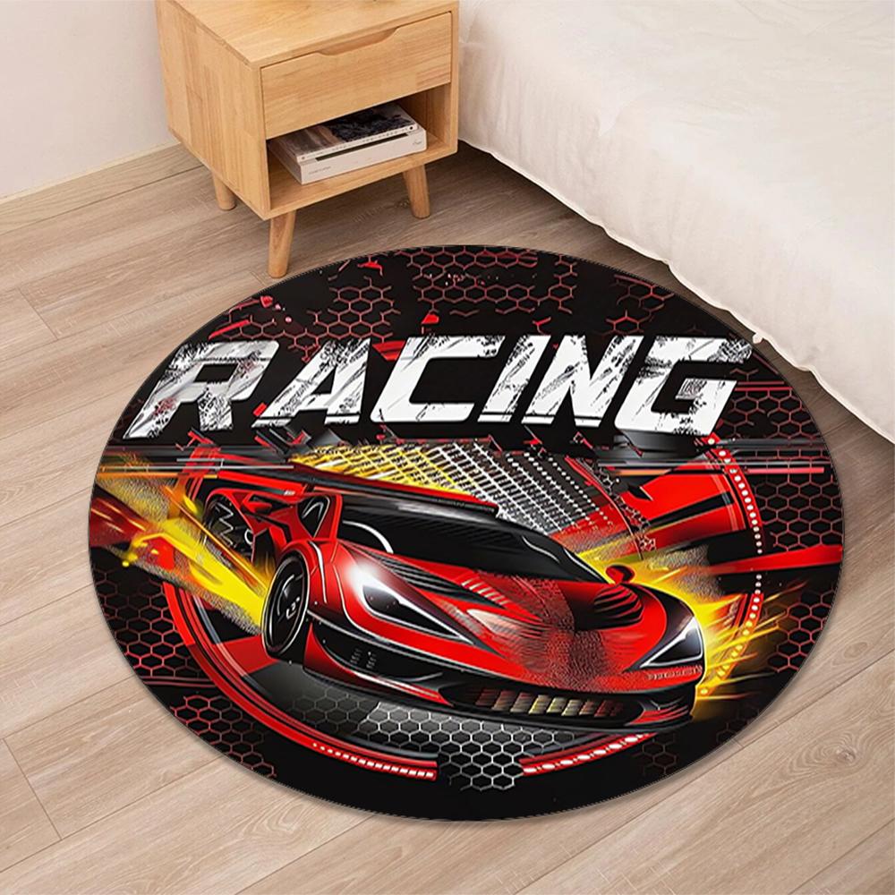 Racing Printed Round Rug Carpet Chair Rug Area Rug Entryway Doormats,for Office Chair Living Room Bedroom Kitchen Room.