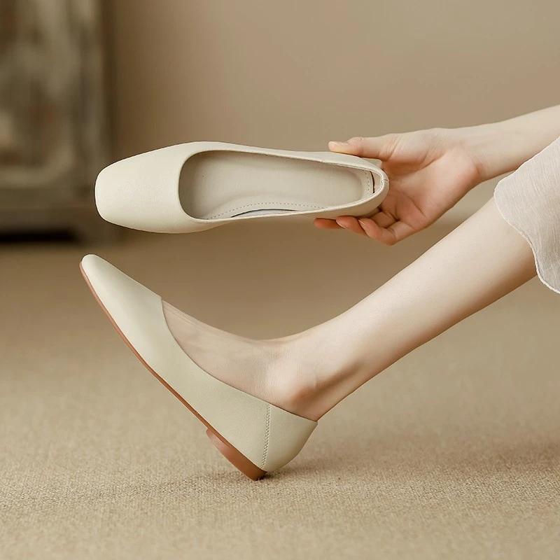 2024 Spring New Flat Loafers, Simple Low-heeled Shoes Office Casual Shoes Slip-on Flat Shoes Women's Square-toed  Zapatos