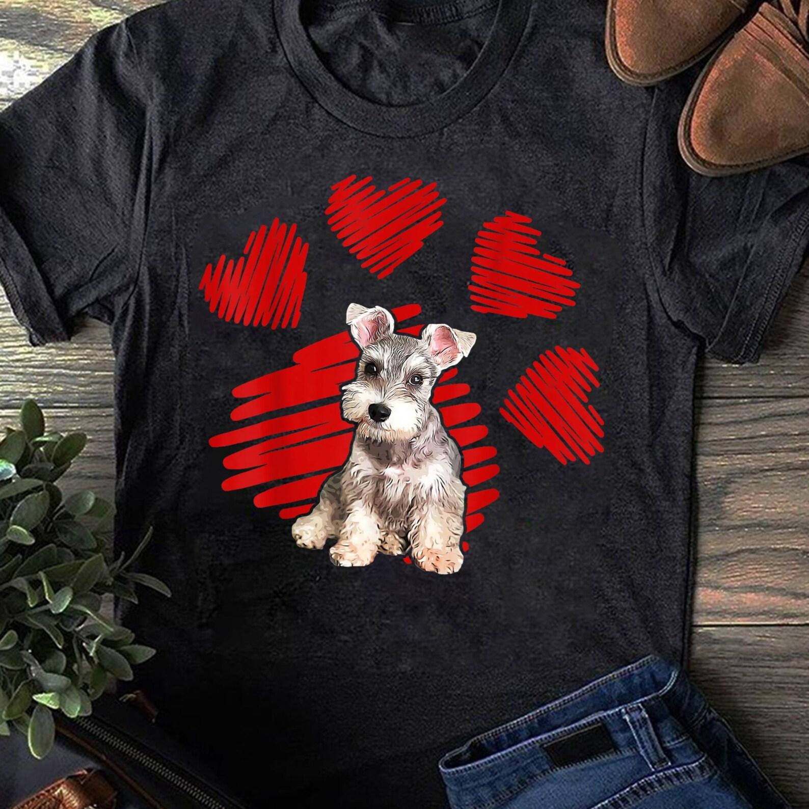 Schnauzer Valentine T-Shirt: Dog Paws Heart - Gift for Dog Lovers S