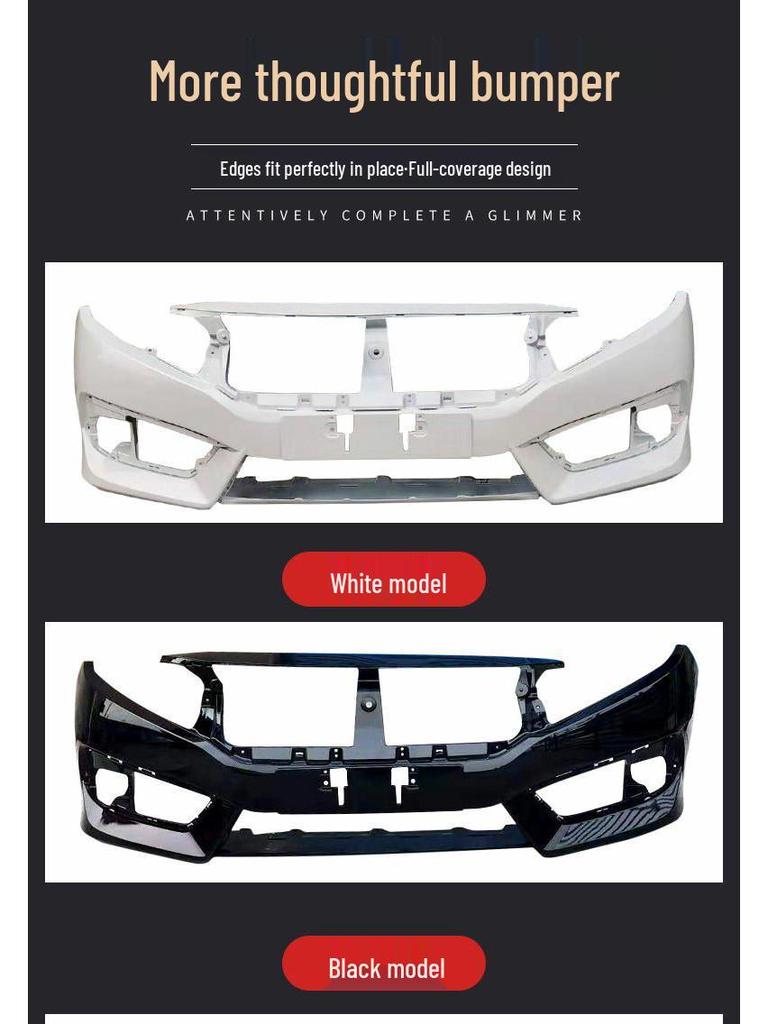 Compatible with 2016-2018 Honda Civic Front and Rear Bumpers.