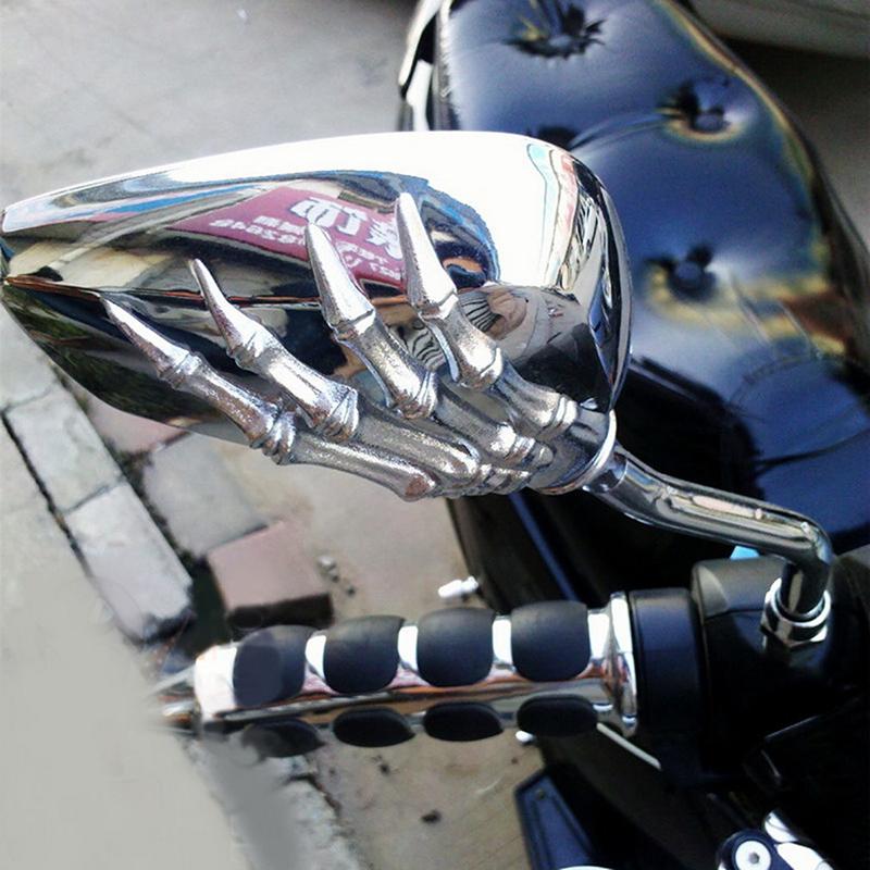 Chrome Motorcycle Handlebar Mirrors Skull Hand M10 M8 Thread Adapters Universal for Scooter Moped ATV Accessories Skeleton