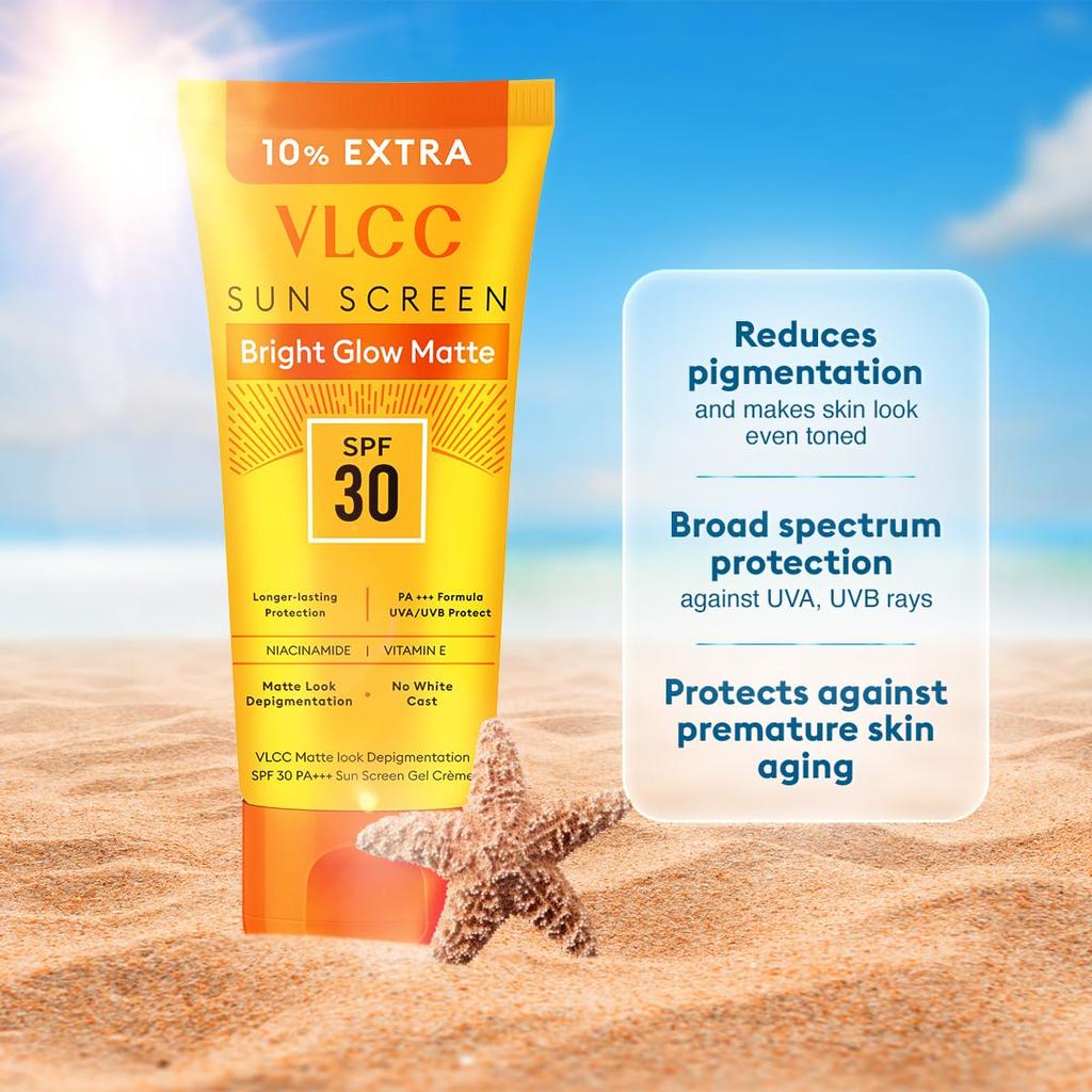 VLCC Bright Glow Matte SPF 30 PA++ Sunscreen Gel Crème 100g + 10g Extra Non-Greasy Tinted Matte