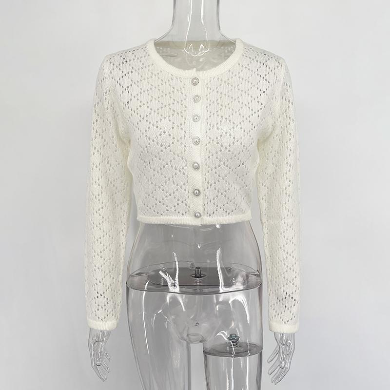 2026 Spring See Through Sweater Women Knit Cardigan Coats Sexy Hollow Out Single Breasted Cardigan Streetwear Y2K Knitted Tops