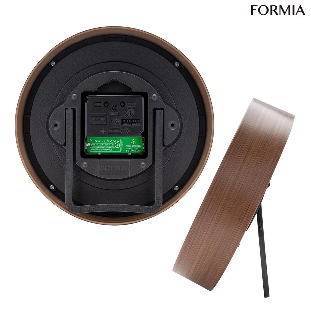 Formia Mørkt Træ 18cm Træstruktur Cafe Maskulin Vægur med Natte Sekundviser Stopfunktion Radiostyret Væg-/Bordur, Finish,