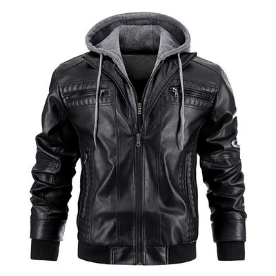 Nova Moda Masculina Street Wear Motocicleta Jaquetas de Couro Chapéu Destacável Homens Jaquetas de Couro Com Capuz Slim Casual Casacos de Couro 4XL