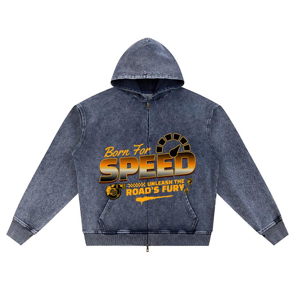 

DTG print Knitted Denim Zip-Up Hoodie Born For Speed Brother Print Zipper Hoodies XL темно-синий