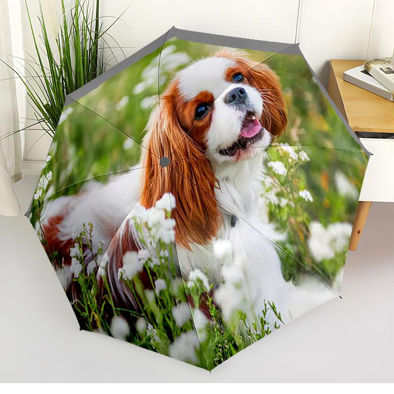 1pc Cute dog pattern Umbrella Portable Folding Umbrella Iron Frame Hole Bone Structure Outdoor Home Umbrella