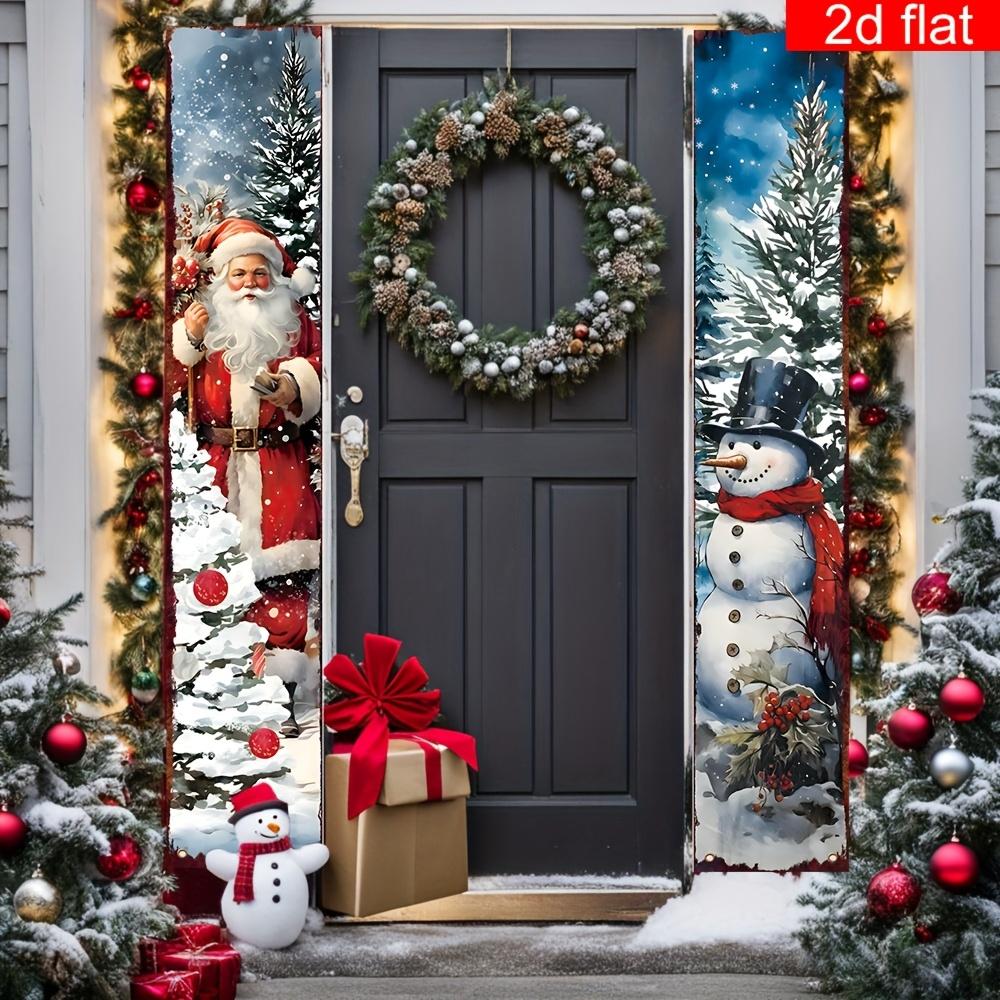 Merry Christmas Couplet Banner Santa Claus Snowman 1 Pair Polyester Indoor Outdoor Decor