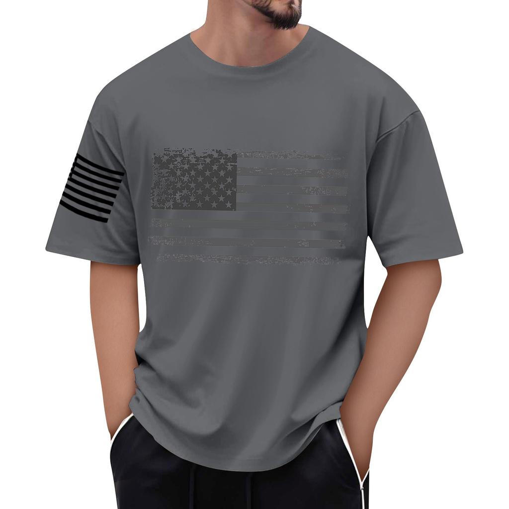 Men's Flag Printed T-Shirt Men's Loose Casual Short Sleeve Top