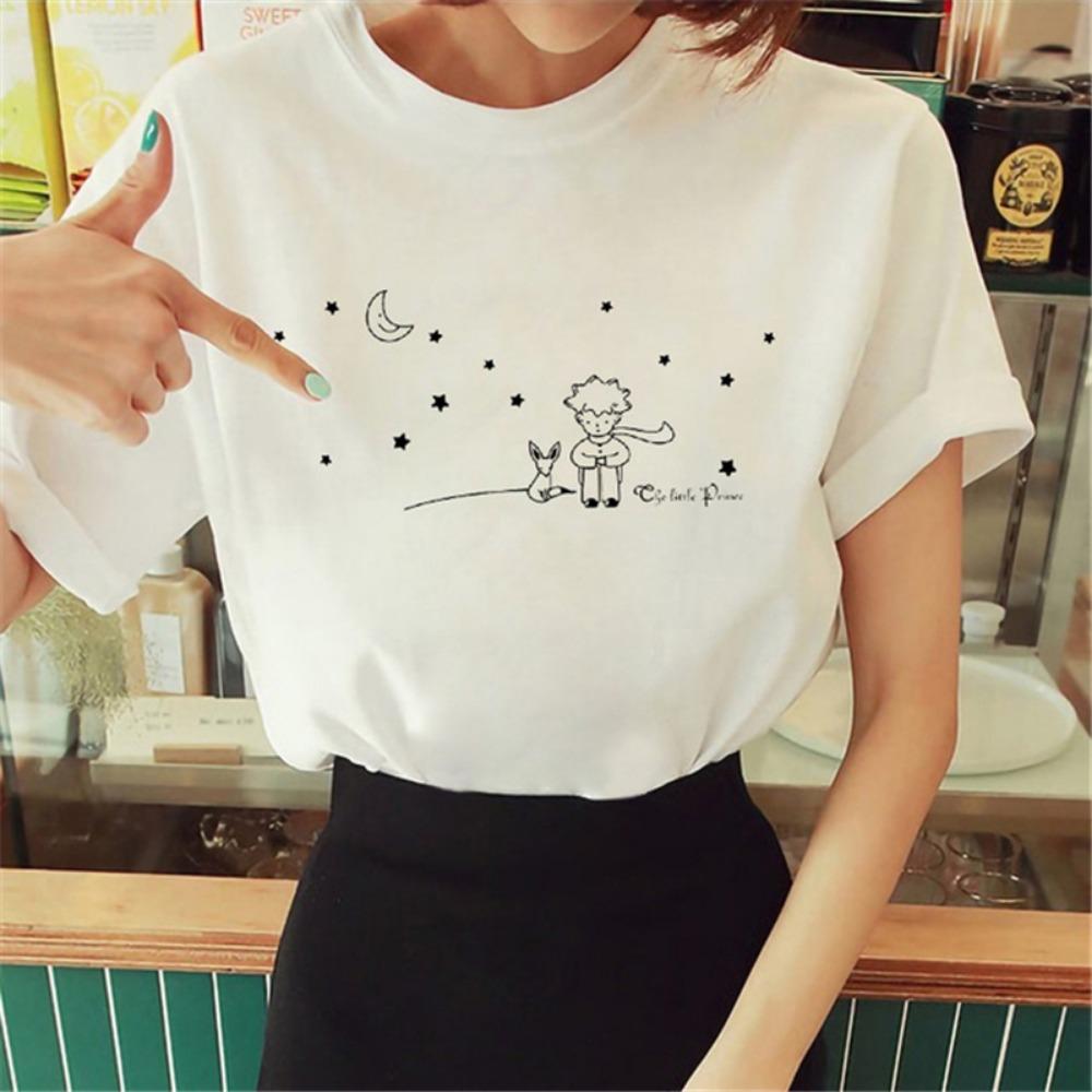 Cartoon T-shirt Anime Printed Pattern Women s T-shirt Rose Pattern Women s T-shirt Round Neck Short Sleeve M
