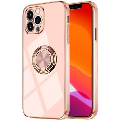 Protective Case - E.F.CONNECTION - for iPhone 12 Pro - Pink - Gold Edge - Anti-Scratch