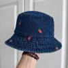 New Strawberry Denim Embroidered Shell Bucket Hat Men's and Women's Sunshade Basin Hat Spring and Summer Fashion Versatile Tide