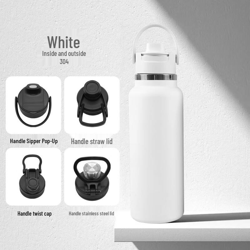 ZISIZ Large Capacity 304 Stainless Steel Insulated Sports Water Bottle with Handle & Spout