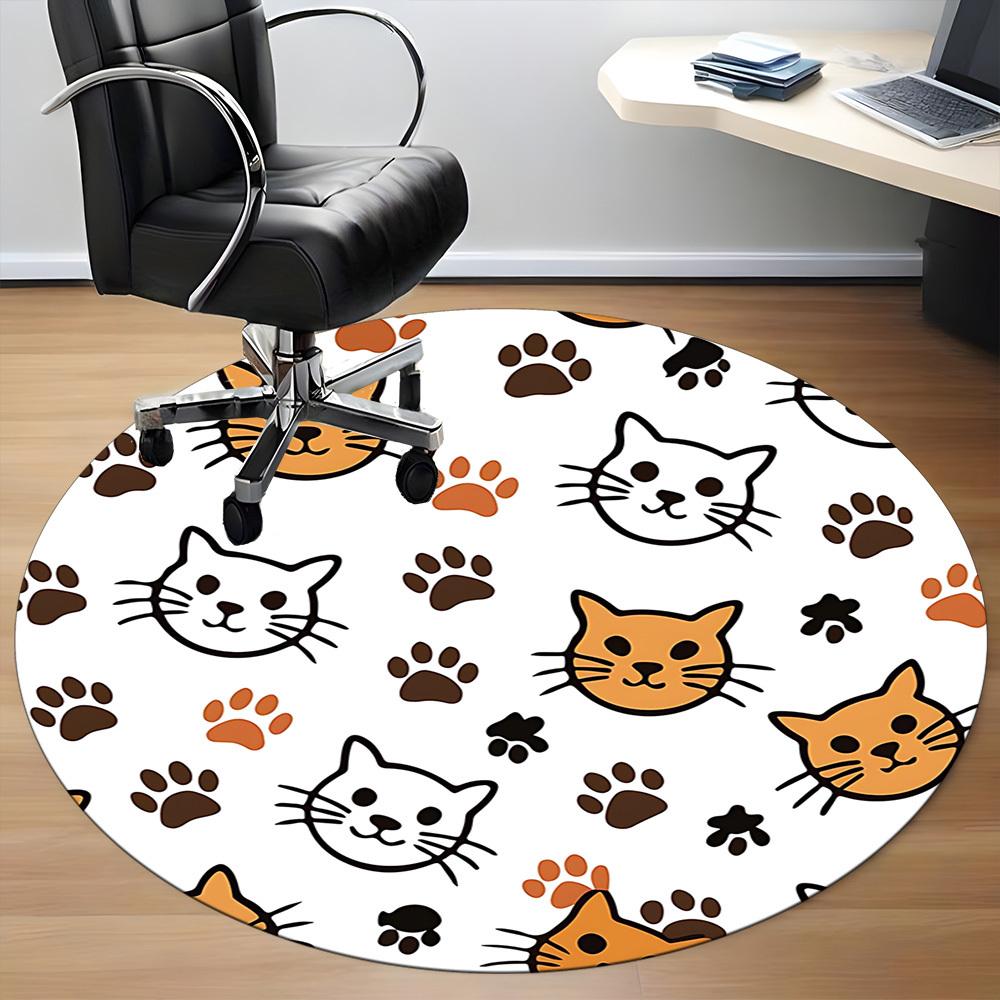 1pc Cat Paw Prints Carpet for Office Non Slip, Round Carpet, Soft & Comfortable, Carpet for Office, Lightweight Round Floor Mat