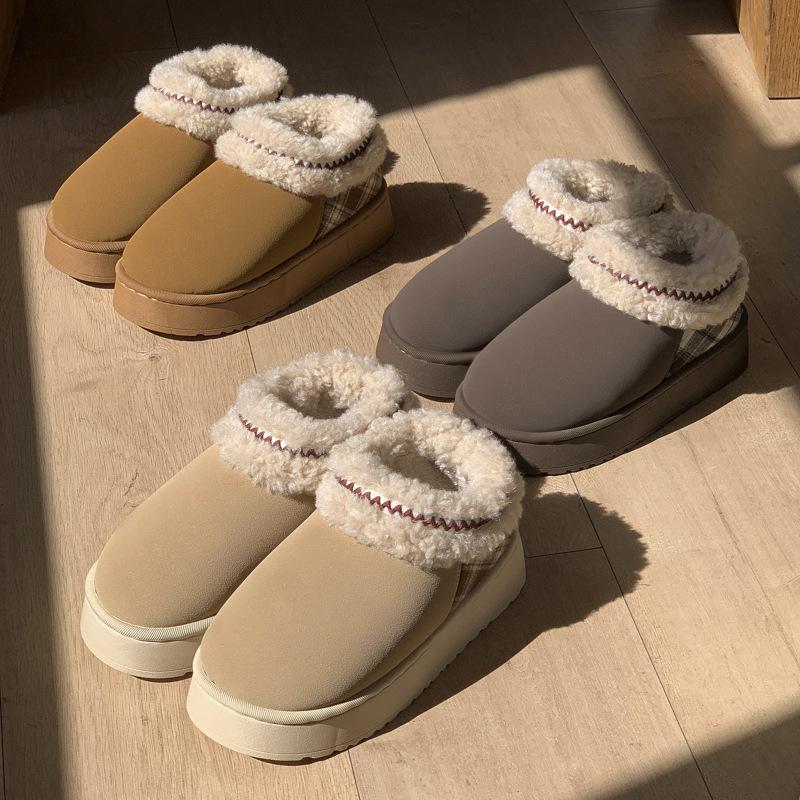 New Thick-soled Heightening Medium-top Wool Cotton Shoes Autumn and Winter Home Velvet Warm and Non-slip Commuting Snow Cotton Shoes
