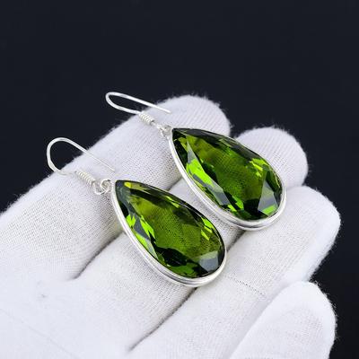 Peridot Pear Earrings, Gemstone Earring, Pear Shape Stone Silver Earring, 925 Solid Silver Gemstone Jewelry, Gemstone Earring For Her
