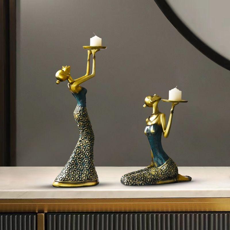 Porta-velas de Resina Menina Romântica Nórdica – Decoração Criativa para Mesa de Jantar e Casa