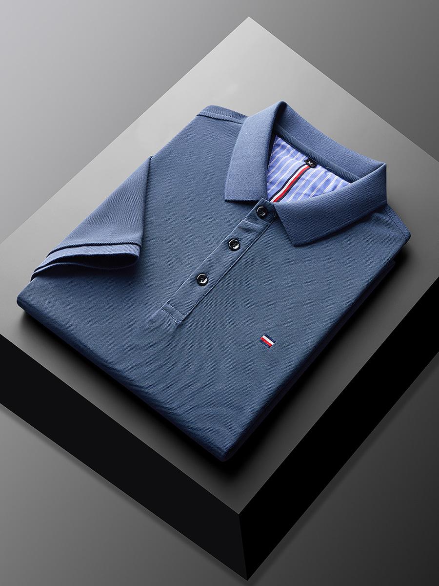 

Мужская рубашка поло с коротким рукавом, однотонная, с лацканами, дышащая, деловая, повседневная, синяя футболка XL серо голубой