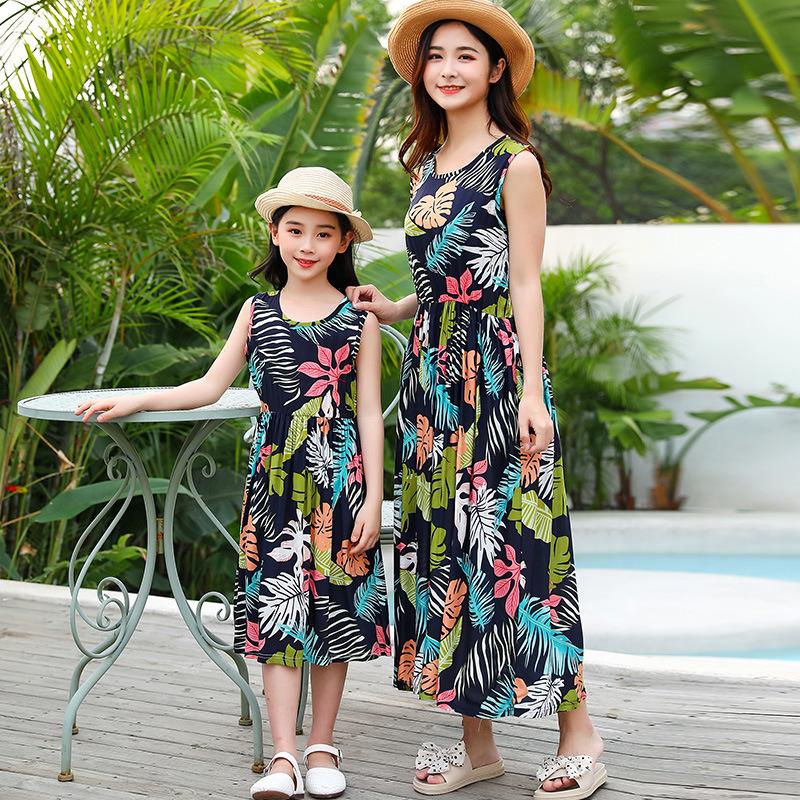 Children's Cotton Dress Summer Dress Family Foreign Style Floral Princess Dress Girls Beach Strap Dress