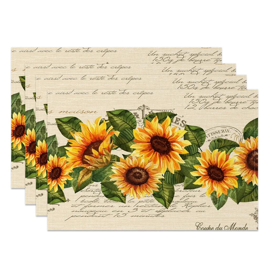 Sonnenblumen-Tischsets Lebhaft Gelb Floral Tischsets Sommer Küchen-Dekor Waschbar Hitzebeständig Perfekt für Esszimmer Cafe Party