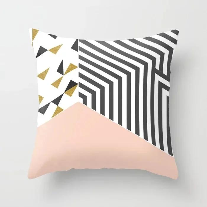 Nordic Light Pink Yellow Geometry Cushion Cover Abstract Art Polyester Pillowscase Simple Modern Couch Decorative Pillow Covers