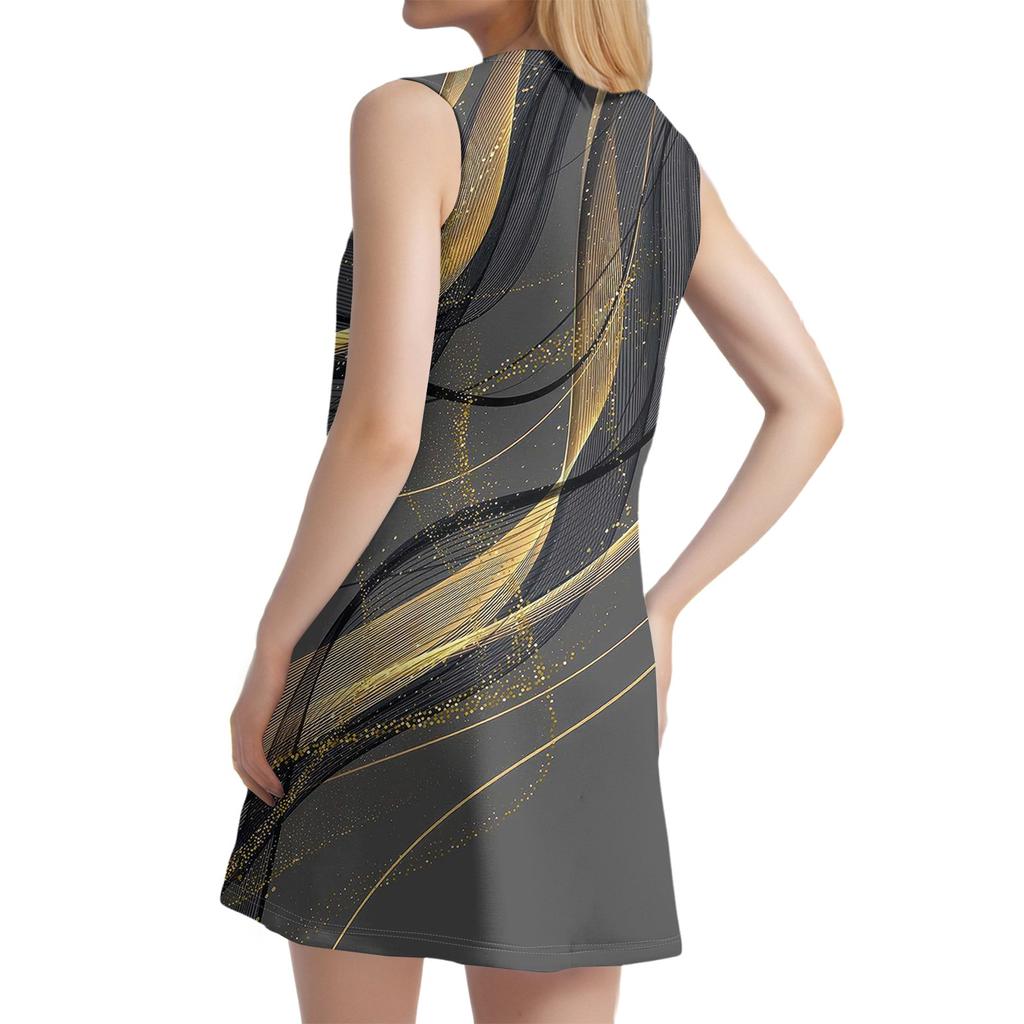 Robe d'été pour femme, mode, patchwork color block imprimé, ample, vacances à la plage, décontractée, sans manches, robe d'été