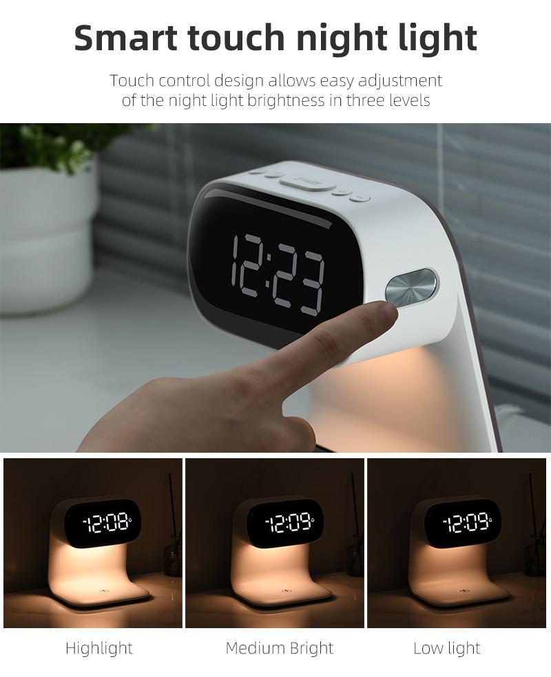 15W Contemporary LED Wireless Charging Bedside Lamp for Bedroom with 3-grade Brightness Night Light and Clock