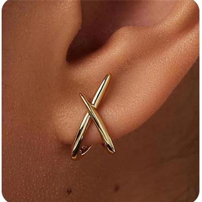Women Trendy Gold Colour Cross Stud Earrings For Women Dainty Simple Minimalist Earrings Fashion Jewelry Gifts