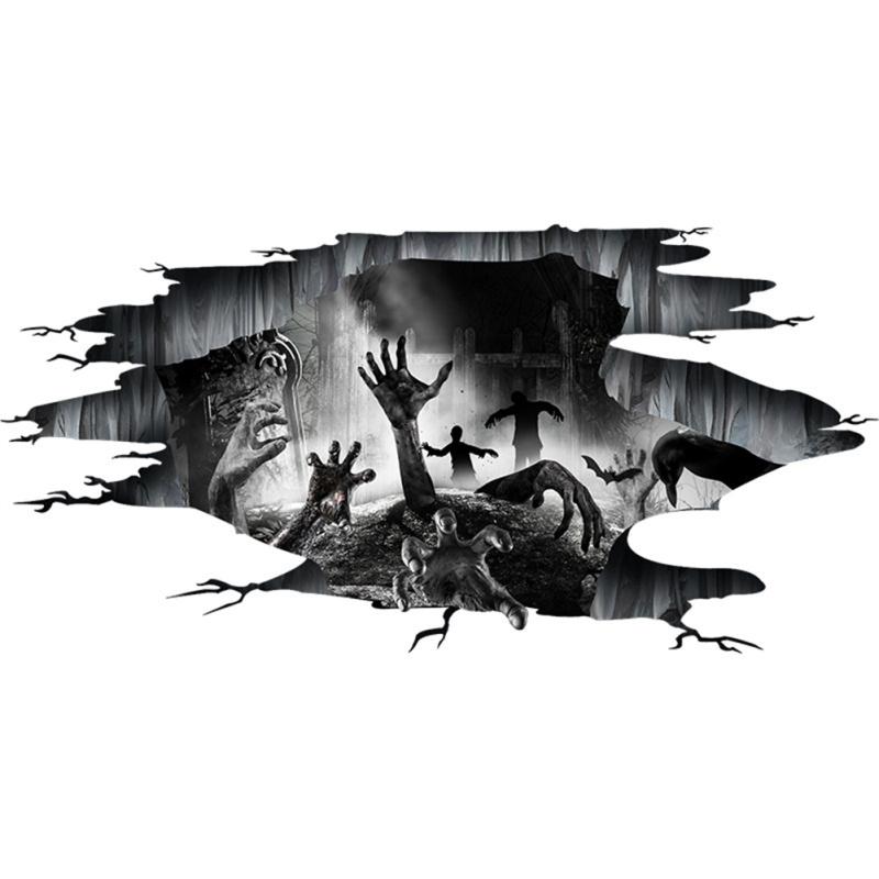 2pcs Pvc 3d Halloween Wall Stickers Scary Hand Decals Wall Posters Mural For Living Room Decor