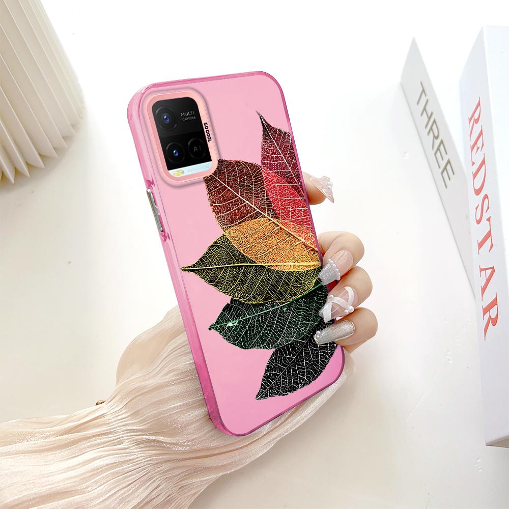 

Барвистий сріблястий двосторонній жорсткий протиударний чохол для телефону Vivo з малюнком Vivo Y51A темно-рожевого кольору