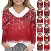 Christmas Day Girls Long Sleeve T Shirts Kids  Girls' V-Neck Tee Christmas Print Long Sleeve Top