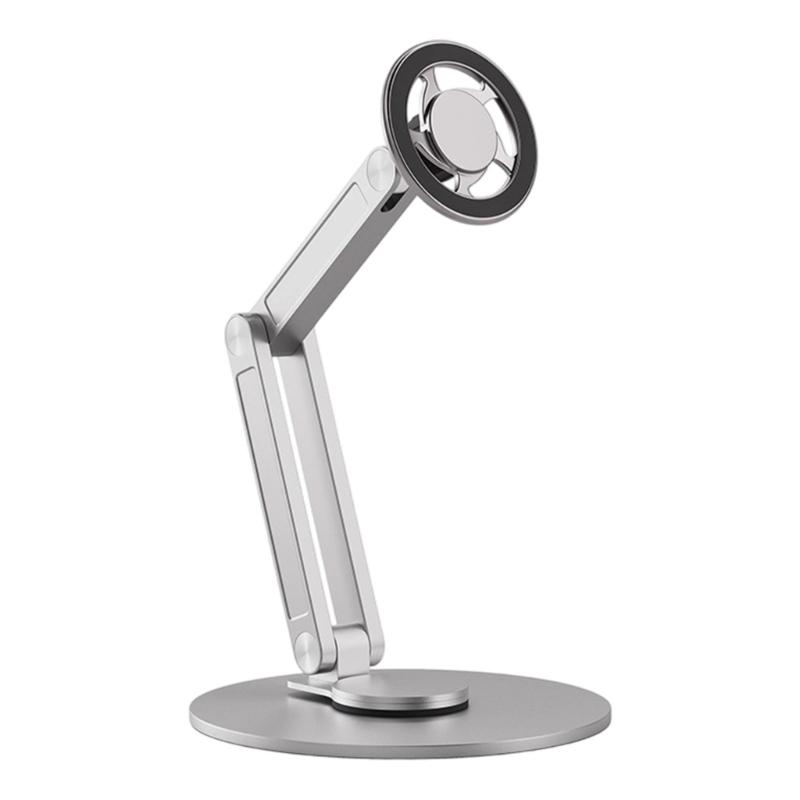 Aluminum Magnetic Phone Mount Stand With Height Adjustment 360 Degree Rotation Foldable Base For Tablets And Smartphones