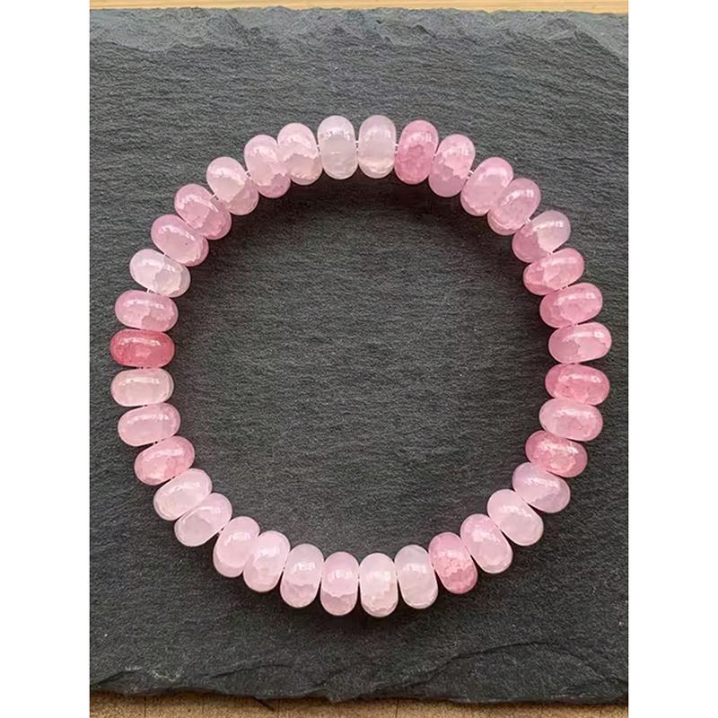 Asu Natural Rose Quartz Rondelle Beaded Stretch Bracelet, Pink Crystal Healing Stone Bracelet for Women