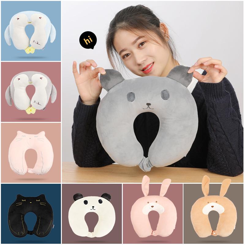 

Мягкая подушка для путешествий из полипропилена, хлопка, животных, кошки, кролика, пингвина, медведя, удобная подушка для шеи, легкая дорожная подушка для самолета 30x30cm