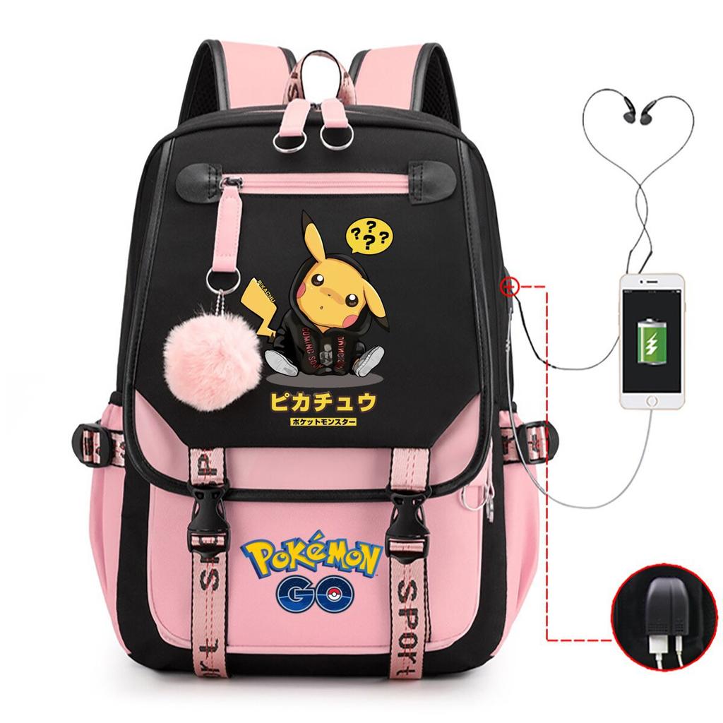 Contrasting Color Neutral Universal Schoolbag Cute Cartoon Print Primary And Secondary School Students Spine Protection Double Shoulder Usb Backpack