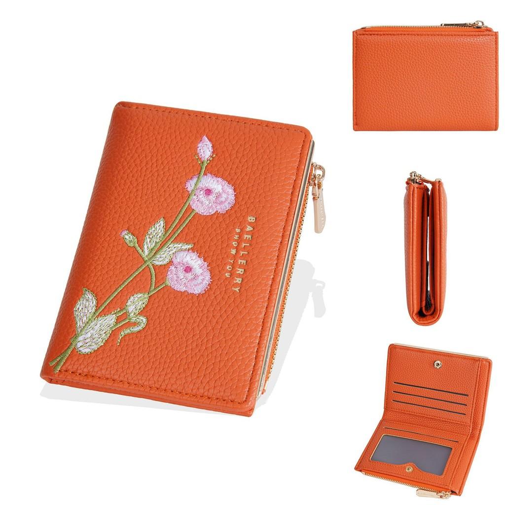 Ladies Wallet With Stitching Embroidery Pu Fabric Multiple Card Slots And Antitheft Design