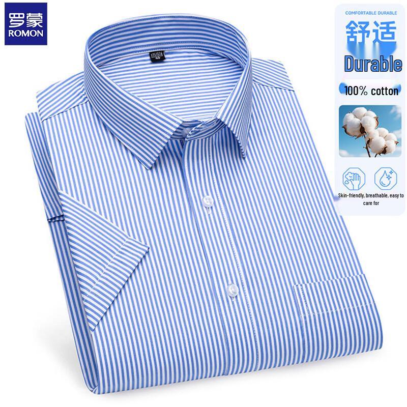 ROMON Men s Business Casual Striped Short Sleeve Cotton Shirt 39