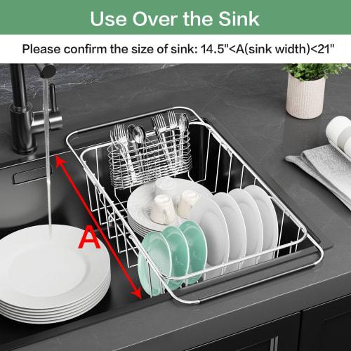 Adjustable, Expandable In-sink Dish Drying Rack, 304 Stainless Steel Metal Dish Drying Rack Organizer with Stainless Steel Dish Holders Inside the Sin