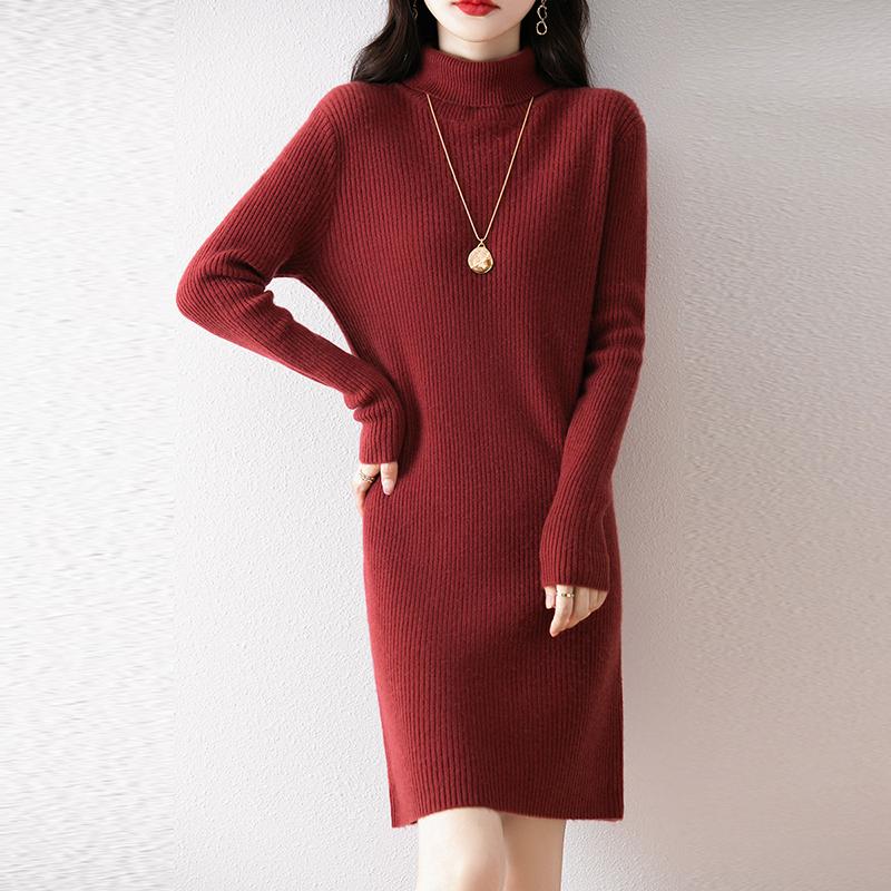 Women Sweater Dress 100% Wool MODERN NEW SAGA Turtleneck Knit Long Pullover Winter Jumpers Wool Long Dress Female