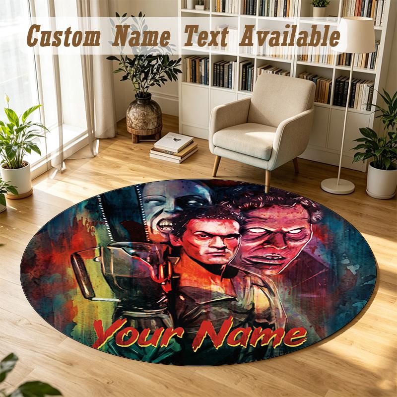 Evil Dead Ash Williams Personalized Round Rug Support Custom Name, Soft Home Decor Mat