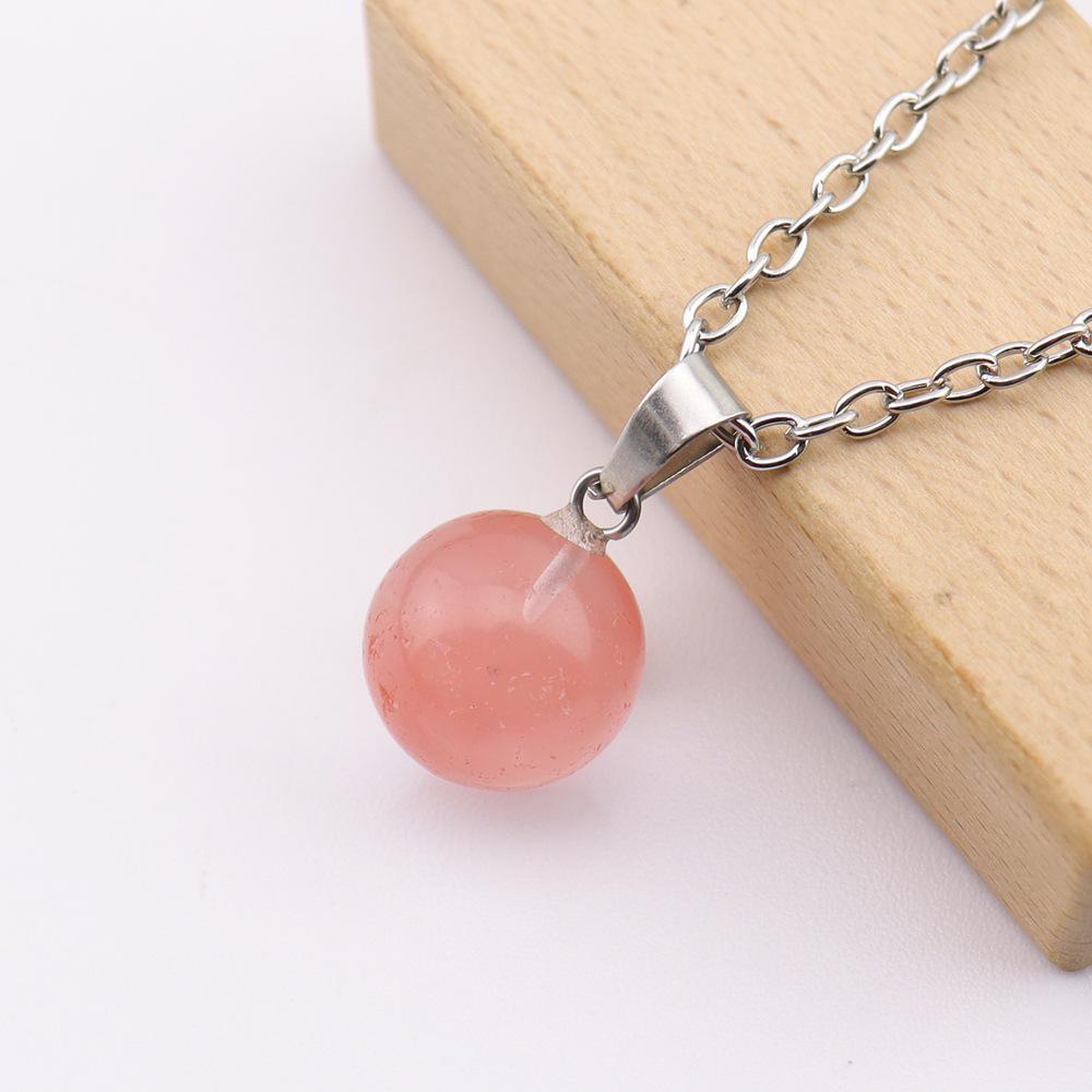 Natural Crystal Stone Sphere Pendant, 14mm, Melon Seed Clasp, Single Hole DIY Necklace, N766